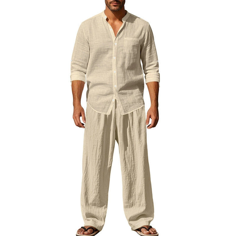📢📢50 % DE RÉDUCTION !! ⏰Ensemble chemise et pantalon pour homme – Style décontracté, lin respirant, coupe ample