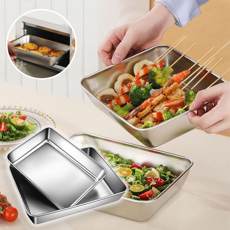 🍽️ Plateau Carré en Acier Inoxydable 201 — Poli Électrolytique, Bord Sécurisé, Antidérapant, Résistant à la Chaleur, Empilable ✨