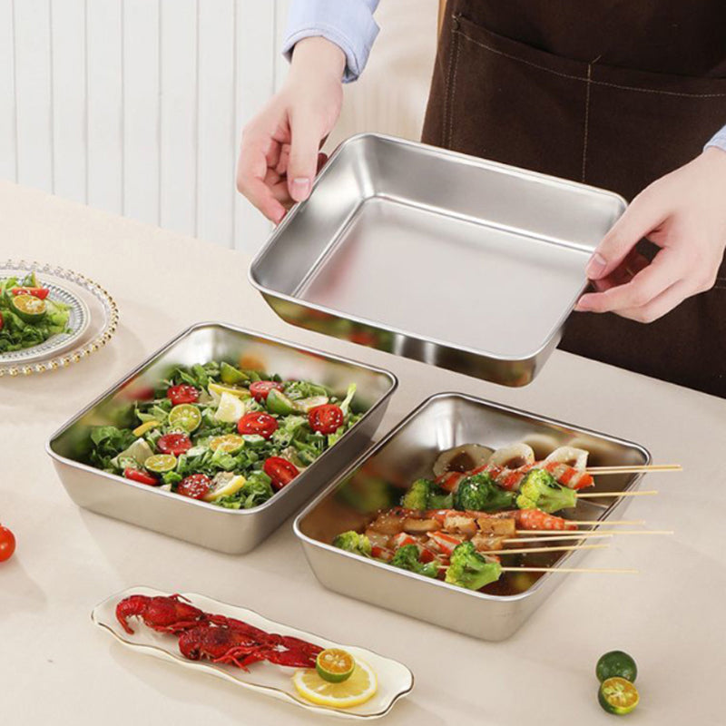 🍽️ Plateau Carré en Acier Inoxydable 201 — Poli Électrolytique, Bord Sécurisé, Antidérapant, Résistant à la Chaleur, Empilable ✨