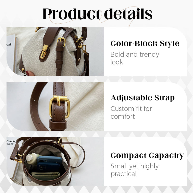 👜 PROMO LIMITÉE 50% DE RÉDUCTION ! ✨ Sac Femme Color Block – Quincaillerie Métal, Sangle Réglable, Compact ✨