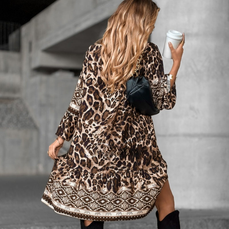 💜DERNIER JOUR DE LA PROMOTION – 50 % DE RÉDUCTION💜💃Élégante robe à manches longues, encolure en V et imprimé