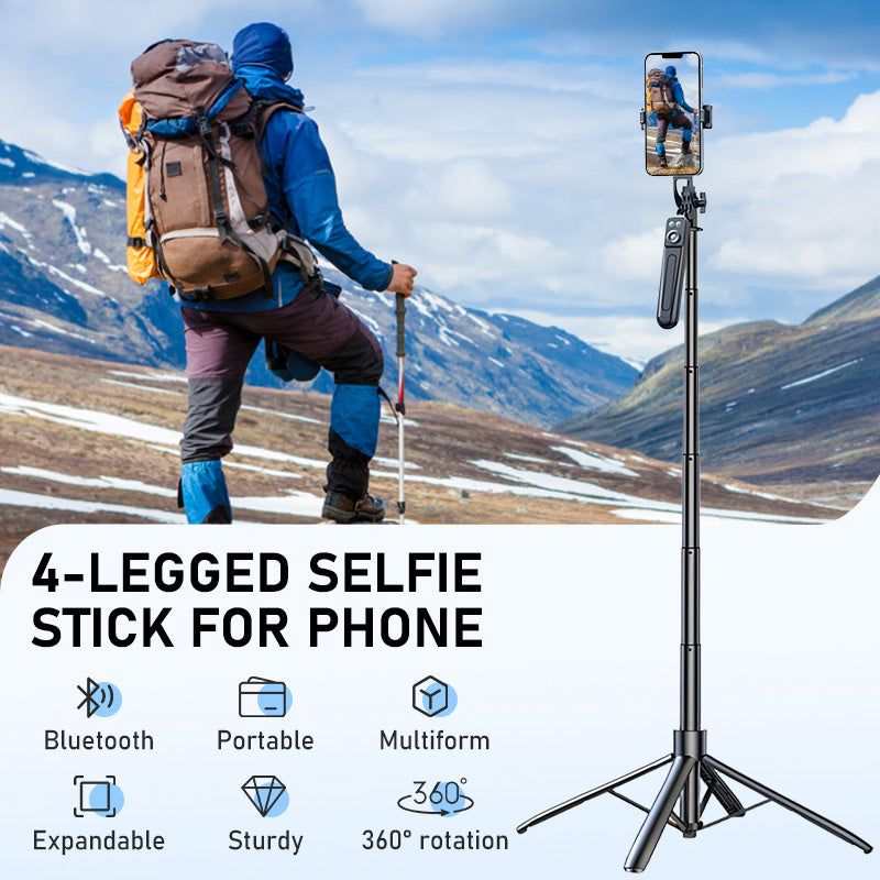 📱 Perche à selfie à 4 pieds pour smartphones – stable, polyvalente et adaptable – idéale pour les selfies, les photos de groupe, les vlogs et les appels vidéo – compacte et facile à transporter