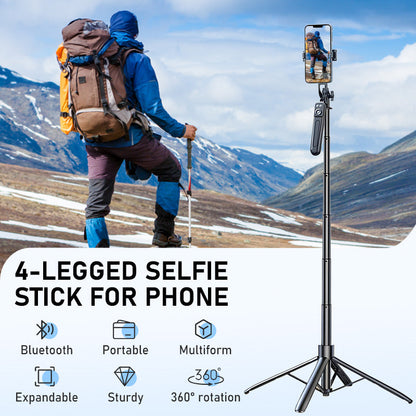 📱 Perche à selfie à 4 pieds pour smartphones – stable, polyvalente et adaptable – idéale pour les selfies, les photos de groupe, les vlogs et les appels vidéo – compacte et facile à transporter