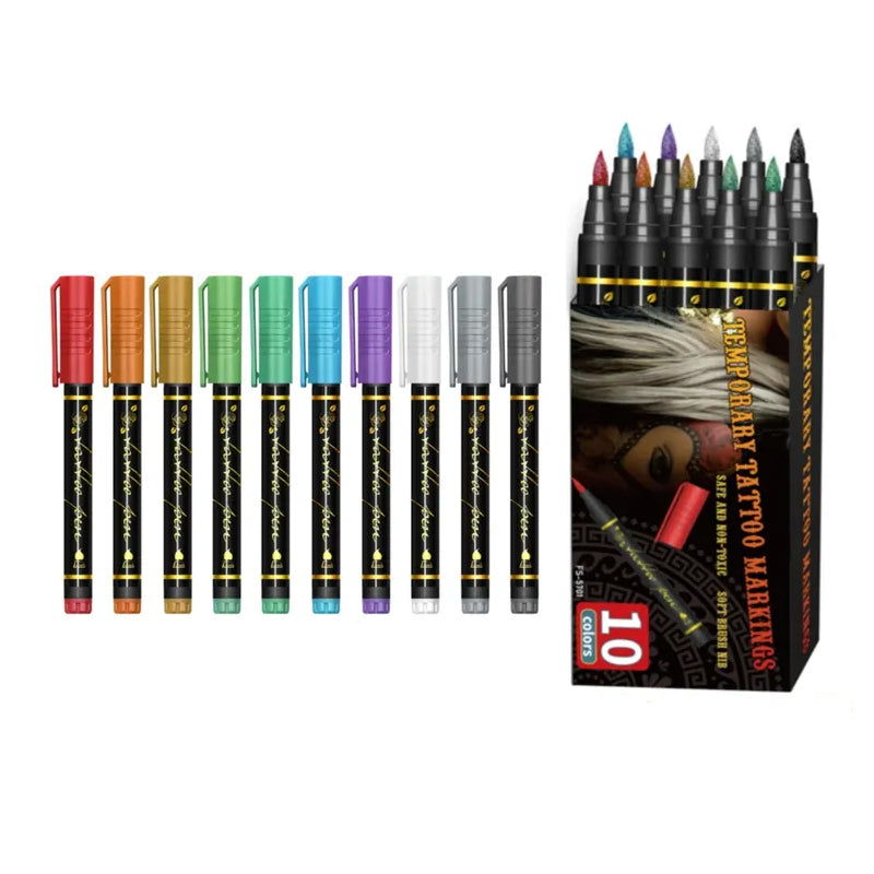 🌈Soldes exceptionnels 49 % de réduction🎨Set de 10 marqueurs pour tatouages temporaires
