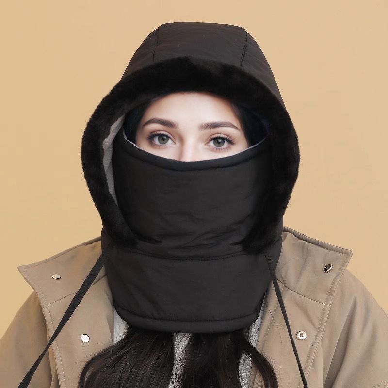 Chapeau thermique épaissi doublé en peluche avec masque facial pour hommes et femmes