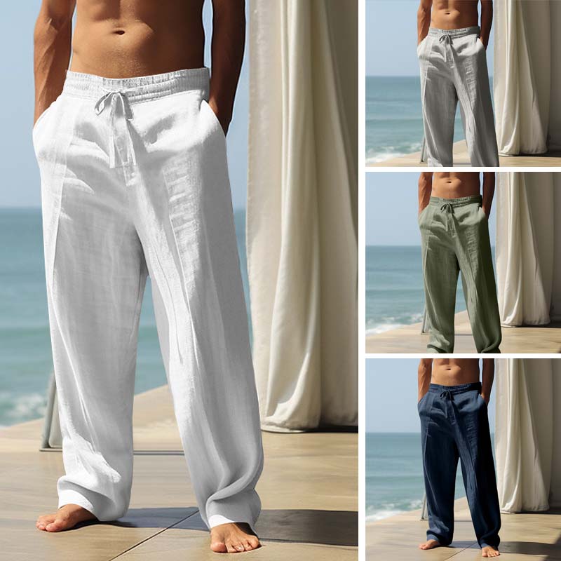 👖 50% DE RÉDUCTION! ✨ Pantalon Décontracté Ample en Lin pour Homme – Coupe Droite, Cordon Réglable & Entretien Facile Pour Un Confort Optimal 🌿