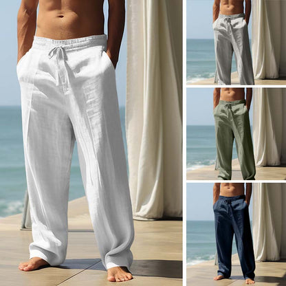 👖 50% DE RÉDUCTION! ✨ Pantalon Décontracté Ample en Lin pour Homme – Coupe Droite, Cordon Réglable & Entretien Facile Pour Un Confort Optimal 🌿
