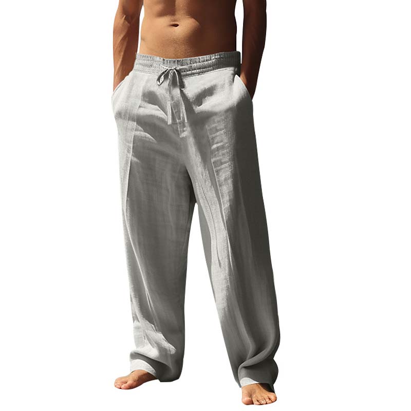 👖 50% DE RÉDUCTION! ✨ Pantalon Décontracté Ample en Lin pour Homme – Coupe Droite, Cordon Réglable & Entretien Facile Pour Un Confort Optimal 🌿