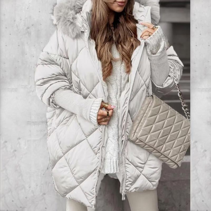 Manteau Parka Mi-long avec Manches Tricotées en Patchwork pour Femmes