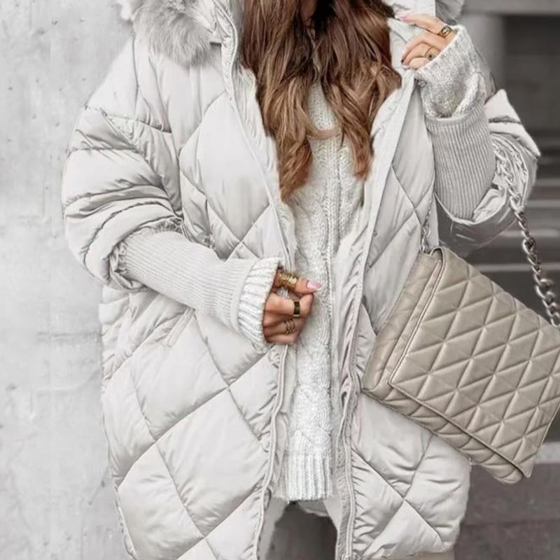 Manteau Parka Mi-long avec Manches Tricotées en Patchwork pour Femmes