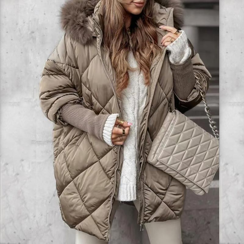 Manteau Parka Mi-long avec Manches Tricotées en Patchwork pour Femmes