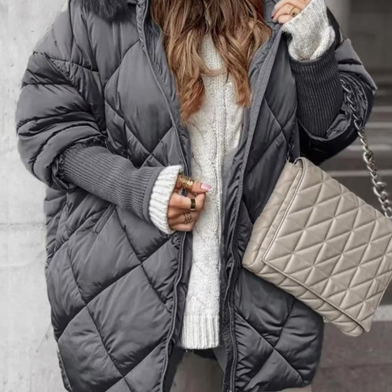 Manteau Parka Mi-long avec Manches Tricotées en Patchwork pour Femmes