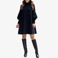 Robe Noire Plissée Élégante avec Manches Lanternes pour Femmes