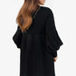 Robe Noire Plissée Élégante avec Manches Lanternes pour Femmes