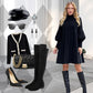 Robe Noire Plissée Élégante avec Manches Lanternes pour Femmes
