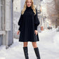 Robe Noire Plissée Élégante avec Manches Lanternes pour Femmes