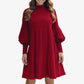 Robe Noire Plissée Élégante avec Manches Lanternes pour Femmes