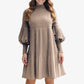 Robe Noire Plissée Élégante avec Manches Lanternes pour Femmes
