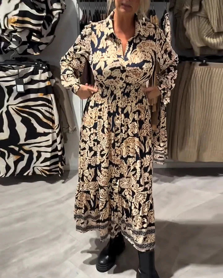 Robe chemise vintage à fleurs avec boutonnage à la taille