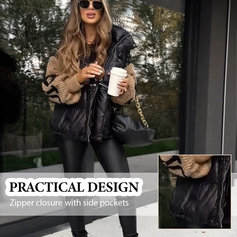 🔥Pré-réchauffement hivernal - Remises énormes🔥Blouson bouffant à capuche à manches en tricot patchwork pour femme