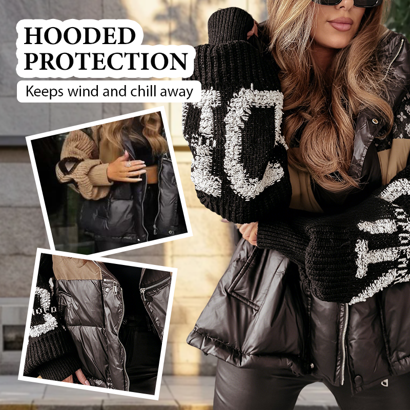 🔥Pré-réchauffement hivernal - Remises énormes🔥Blouson bouffant à capuche à manches en tricot patchwork pour femme