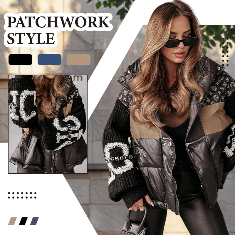 🔥Pré-réchauffement hivernal - Remises énormes🔥Blouson bouffant à capuche à manches en tricot patchwork pour femme