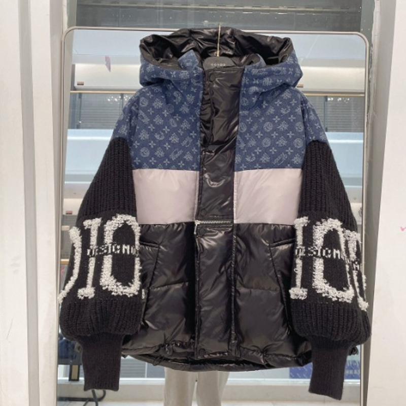 🔥Pré-réchauffement hivernal - Remises énormes🔥Blouson bouffant à capuche à manches en tricot patchwork pour femme