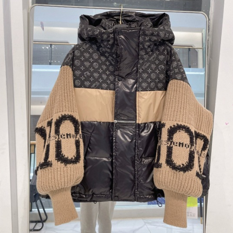 🔥Pré-réchauffement hivernal - Remises énormes🔥Blouson bouffant à capuche à manches en tricot patchwork pour femme