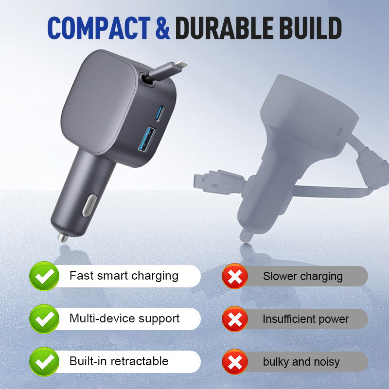 Chargeur de Voiture Compact à Câble Rétractable