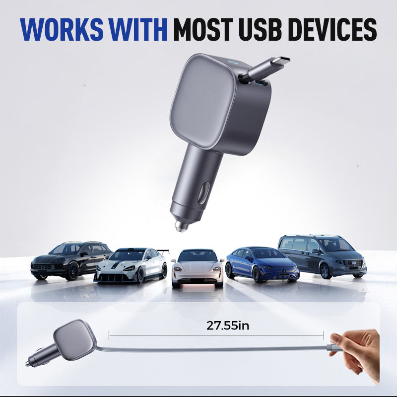 Chargeur de Voiture Compact à Câble Rétractable