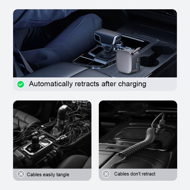 Chargeur de Voiture Compact à Câble Rétractable