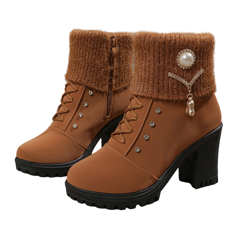 Bottines Femme à Talon Épais - Chaudes et Douillettes