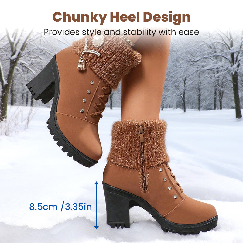 Bottines Femme à Talon Épais - Chaudes et Douillettes