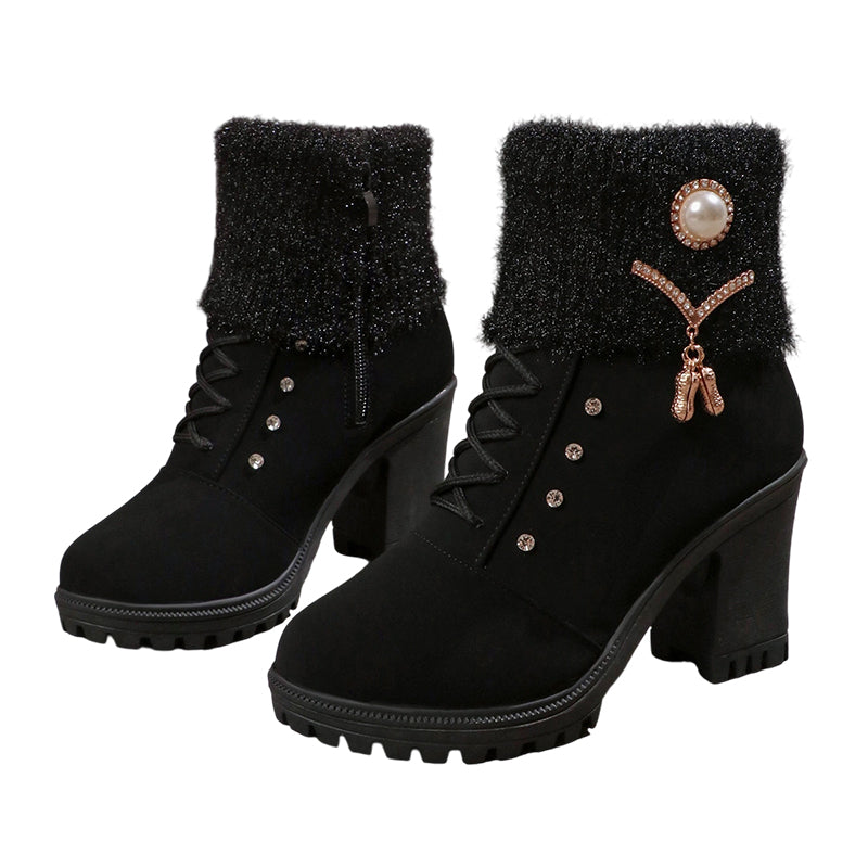 Bottines Femme à Talon Épais - Chaudes et Douillettes