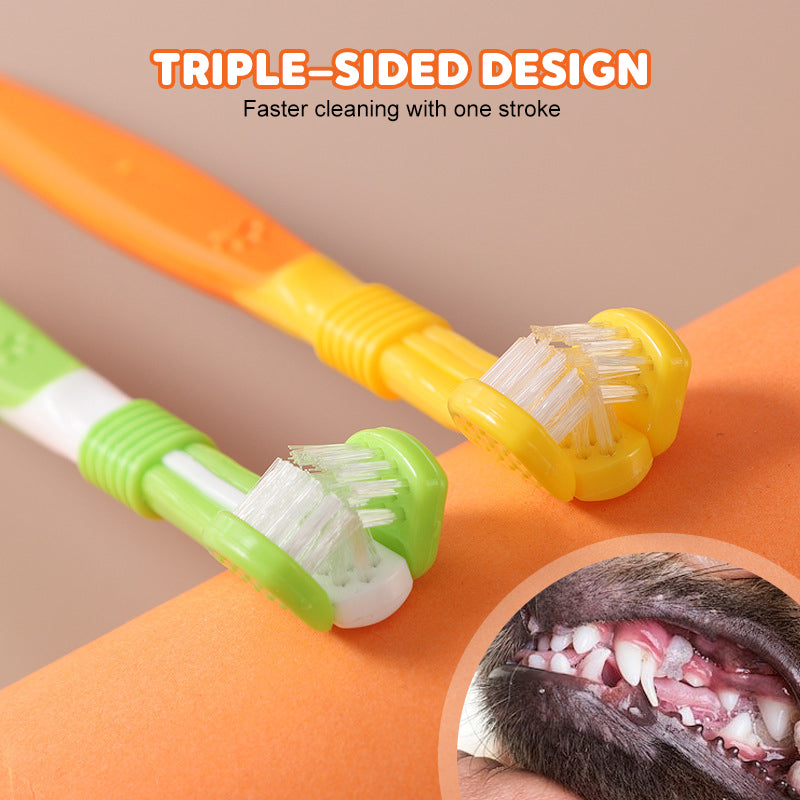 🐾 Brosse à dents pour animaux à poils doux – 3 faces (1 achetée = 1 offerte)