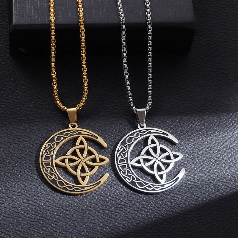 🔥DERNIER JOUR – 50% DE RÉDUCTION🌙Collier Pendentif Lune Celtique – Acier Inoxydable, Unisexe & Symbolisme de Protection