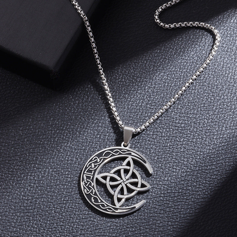 🔥DERNIER JOUR – 50% DE RÉDUCTION🌙Collier Pendentif Lune Celtique – Acier Inoxydable, Unisexe & Symbolisme de Protection