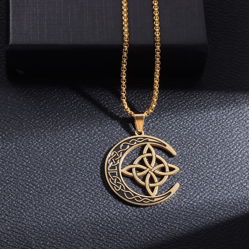 🔥DERNIER JOUR – 50% DE RÉDUCTION🌙Collier Pendentif Lune Celtique – Acier Inoxydable, Unisexe & Symbolisme de Protection