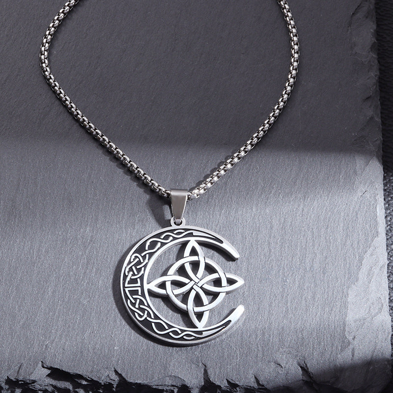🔥DERNIER JOUR – 50% DE RÉDUCTION🌙Collier Pendentif Lune Celtique – Acier Inoxydable, Unisexe & Symbolisme de Protection