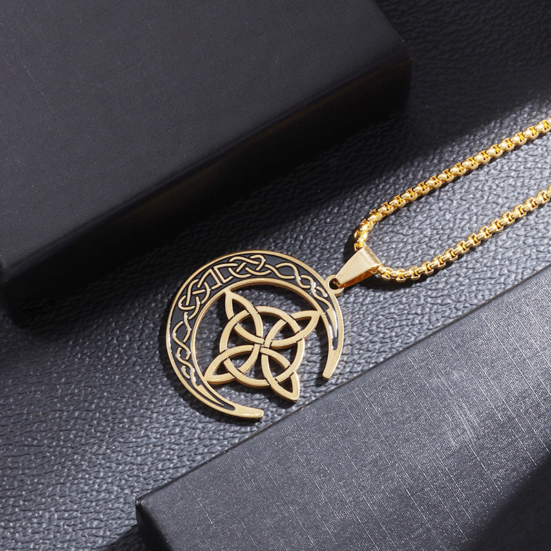 🔥DERNIER JOUR – 50% DE RÉDUCTION🌙Collier Pendentif Lune Celtique – Acier Inoxydable, Unisexe & Symbolisme de Protection