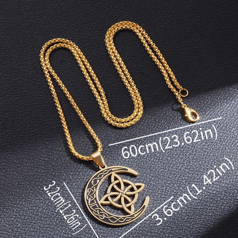 🔥DERNIER JOUR – 50% DE RÉDUCTION🌙Collier Pendentif Lune Celtique – Acier Inoxydable, Unisexe & Symbolisme de Protection