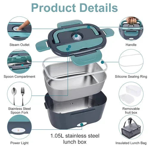Ensemble Portable 2-en-1 pour Boîte à Lunch - Double Tension 60W, Chauffage Rapide et 7 Pièces