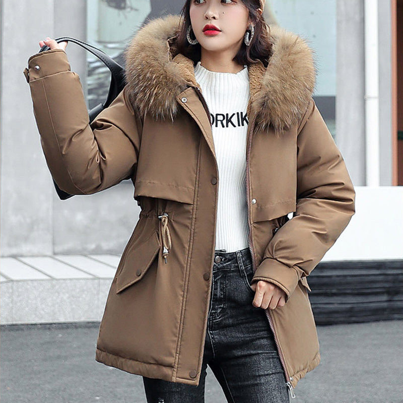 Parka ample à capuche en polaire synthétique épaisse pour femme