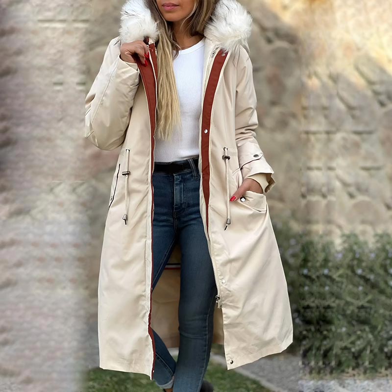 Manteau Parka d'Hiver Décontracté à Capuche et Col en Fourrure pour Femmes