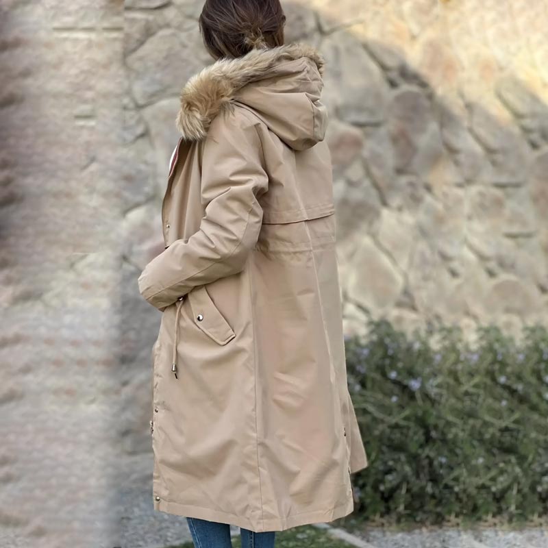 Manteau Parka d'Hiver Décontracté à Capuche et Col en Fourrure pour Femmes