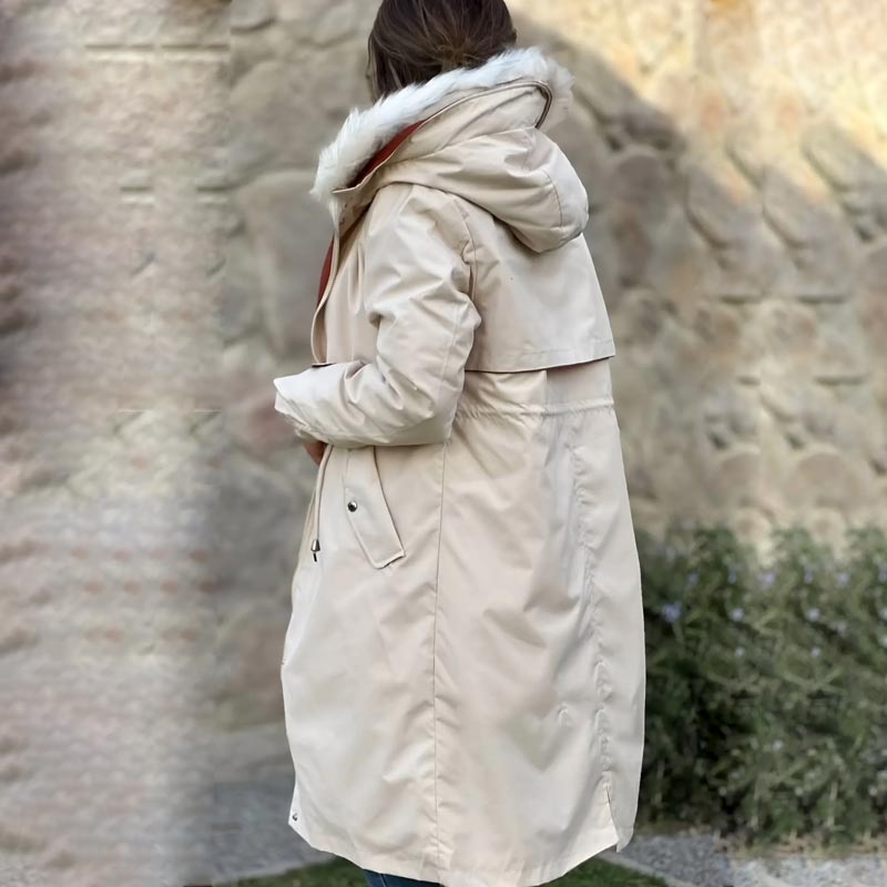 Manteau Parka d'Hiver Décontracté à Capuche et Col en Fourrure pour Femmes