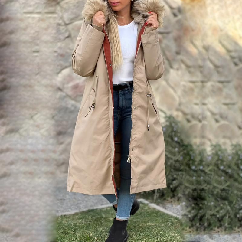 Manteau Parka d'Hiver Décontracté à Capuche et Col en Fourrure pour Femmes