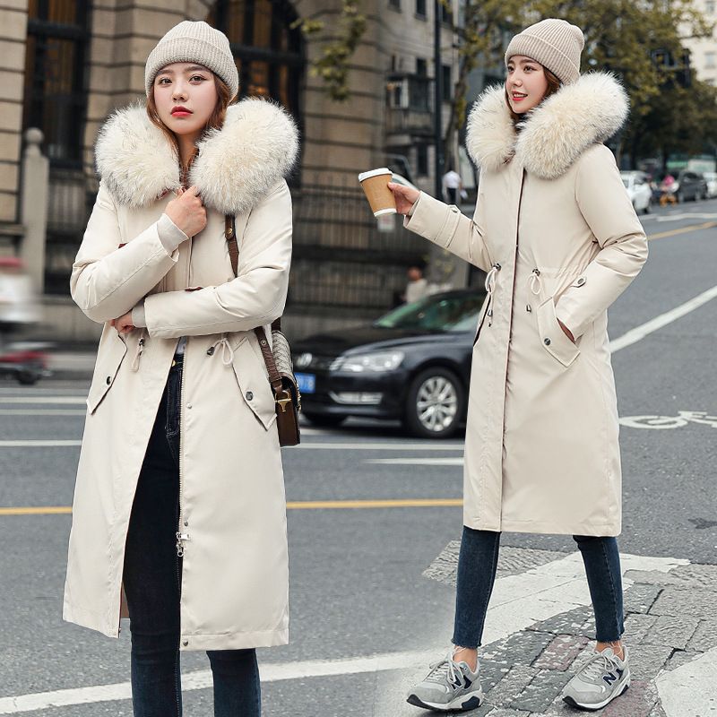 Manteau Parka d'Hiver Décontracté à Capuche et Col en Fourrure pour Femmes