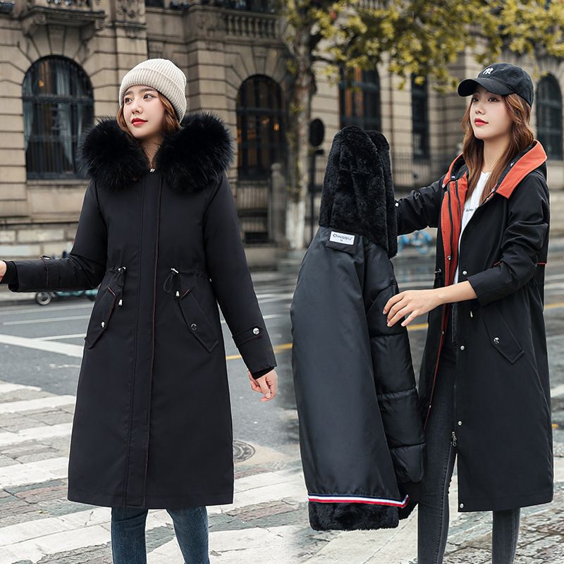 Manteau Parka d'Hiver Décontracté à Capuche et Col en Fourrure pour Femmes