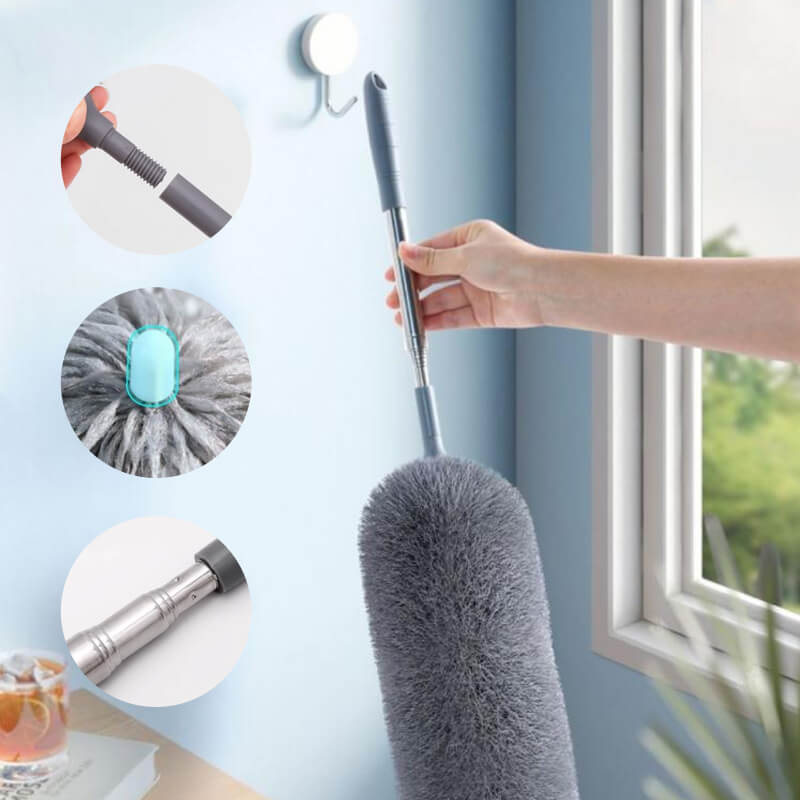 🧹✨ Bâtonnet nettoyant rétractable – Pliable, lavable, atteint les hauteurs sans escabeau, l’outil malin pour dépoussiérer plafonds, luminaires et meubles hauts en toute sécurité 🏠💪